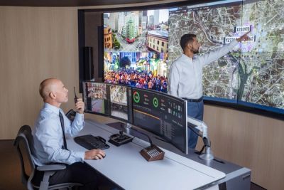 Control room large display LED screen wall displaying data