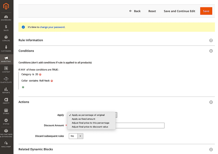 Rule information view in magento dashboard