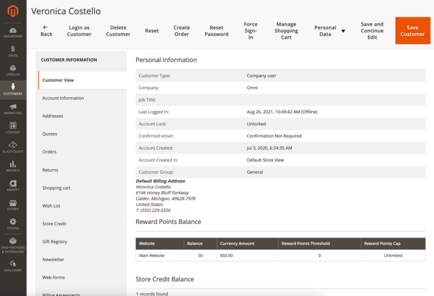 New customer view in magento dashboard