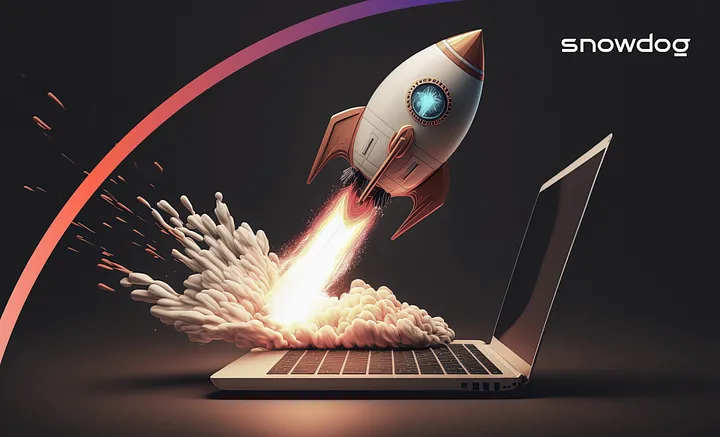 Rocket accelerating from computer keyboard