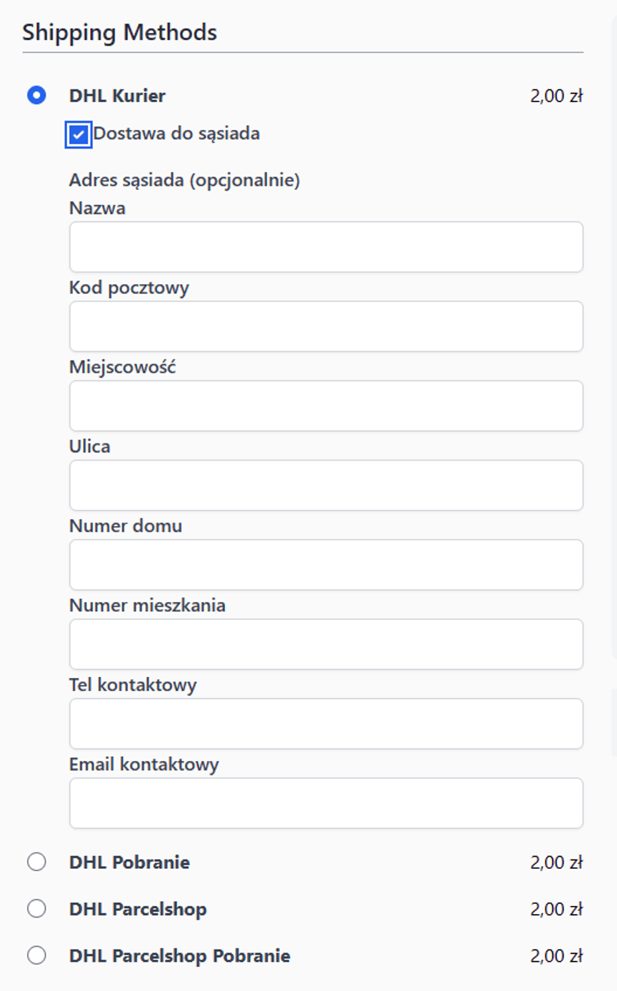 Screen view from Hyvä Checkout with delivery option selected as "DHL Courier". 