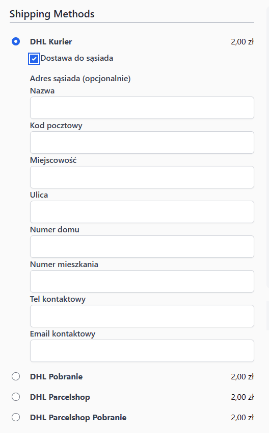 Screen view from Hyvä Checkout with delivery option selected as "DHL Courier".