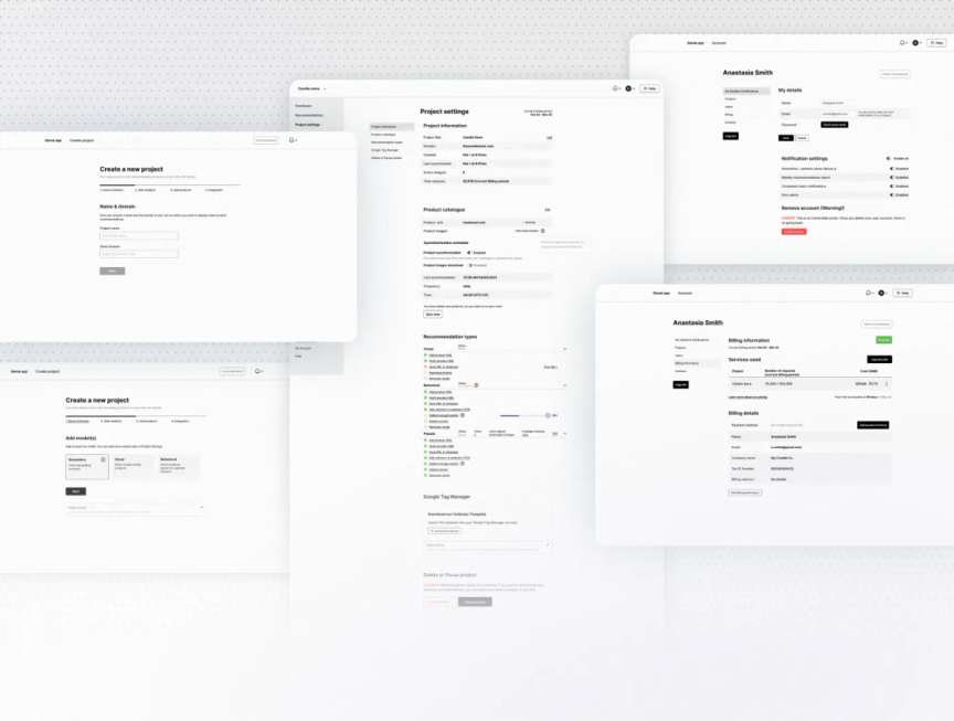 A couple of examples of our wireframes for Qanuk.ai console.