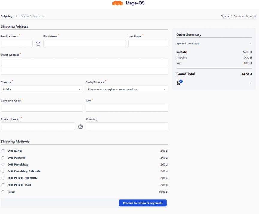 Hyvä Checkout screen view: order summary with total amount to pay