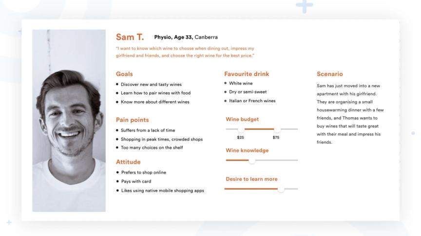 A persona's profile created for the project