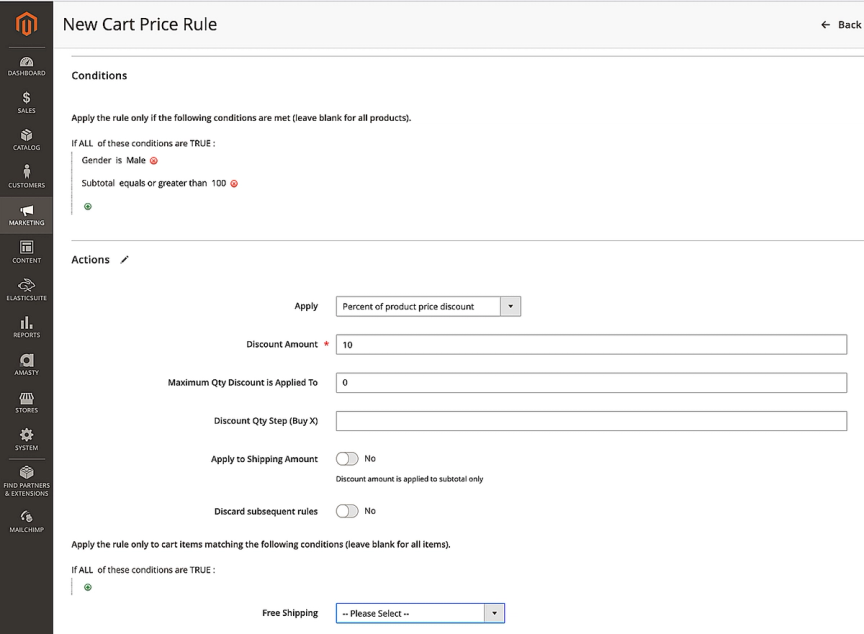 New cart price rule view in magento