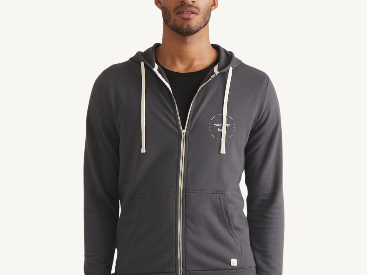 Marine Layer Afternoon Full Zip Hoodie — the kind of premium employee swag people choose to wear on weekends.