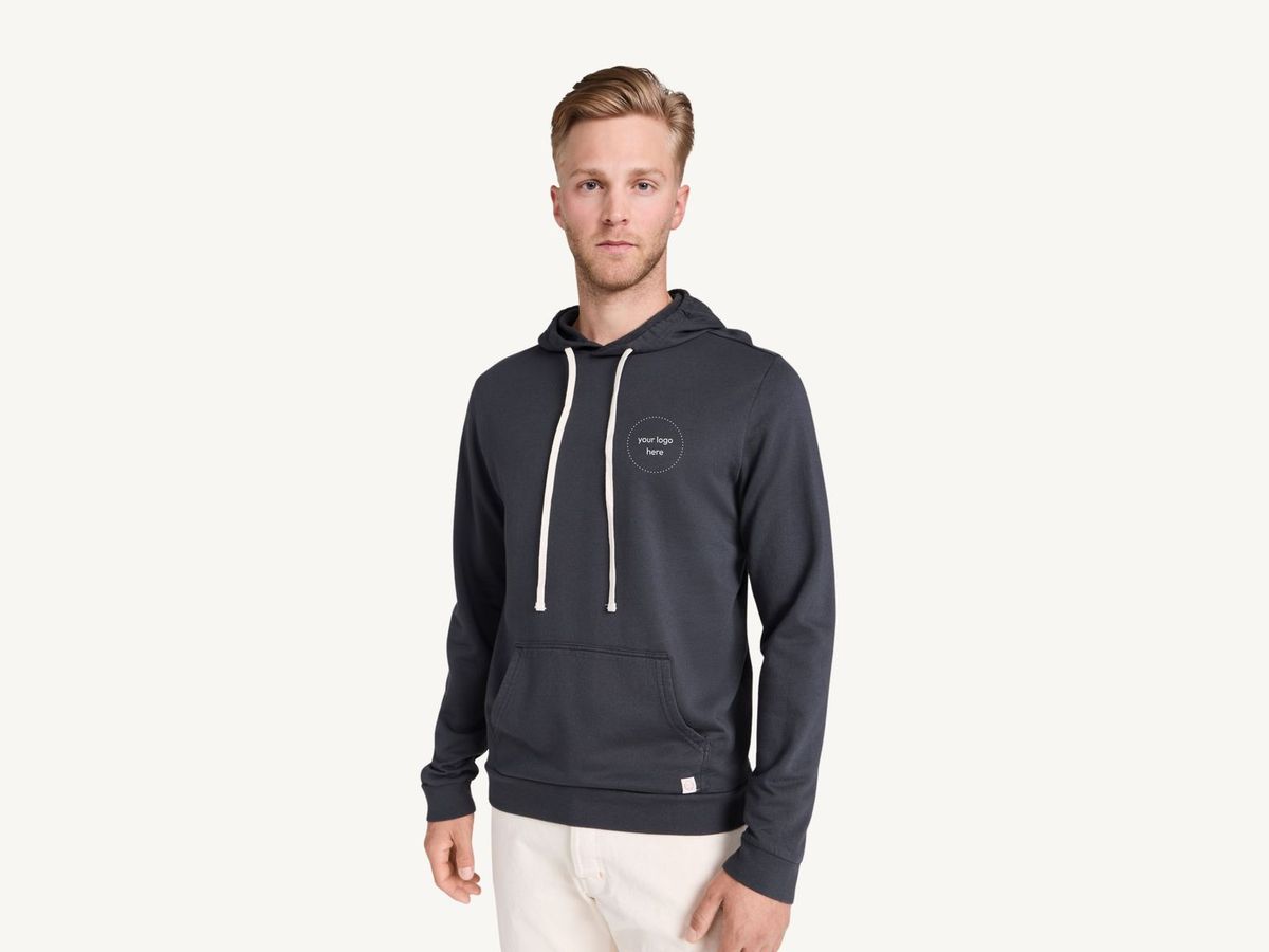Marine Layer Sunset pullover hoodie on a cream background, ready for a company logo.