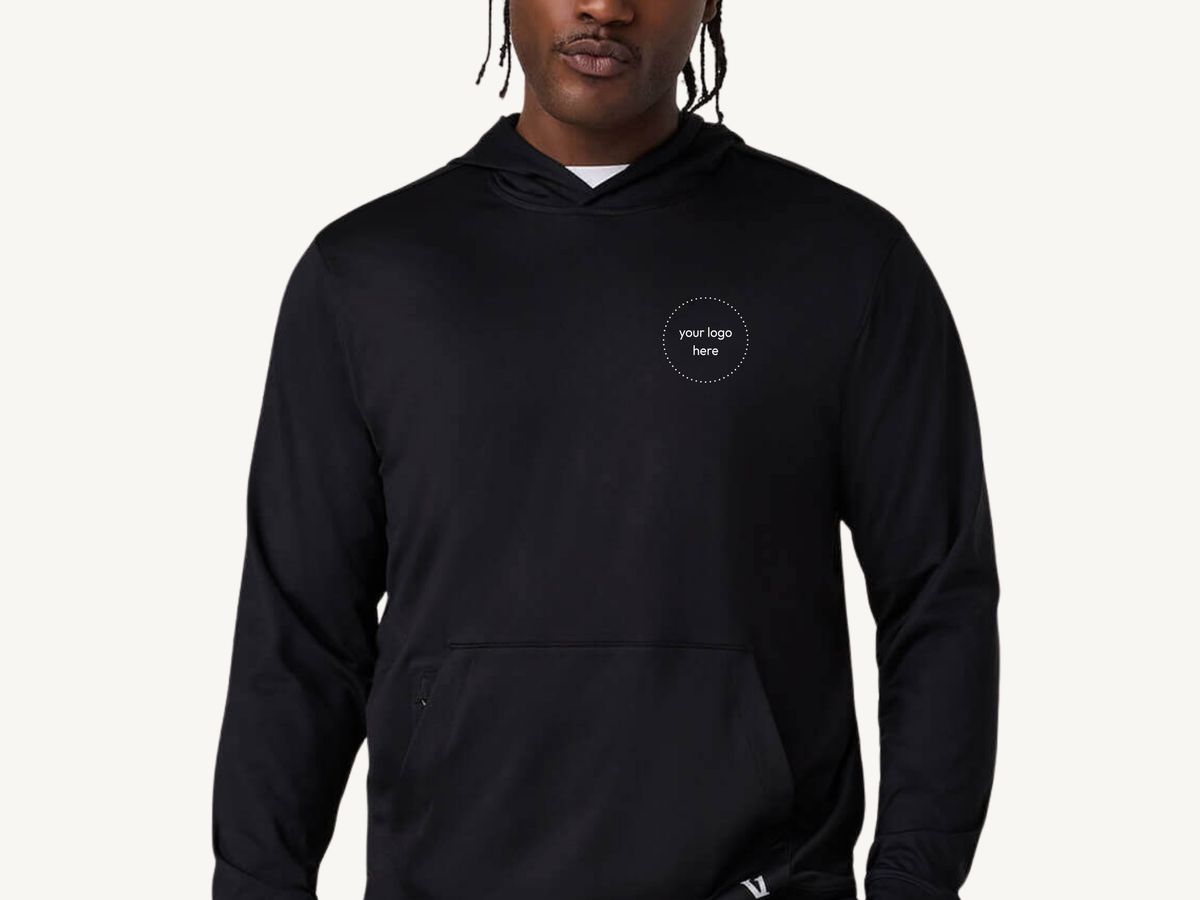 Vuori Men's Ponto Pullover Hoodie, the iconic athletic-fit hoodie now available with custom embroidery for corporate teams.