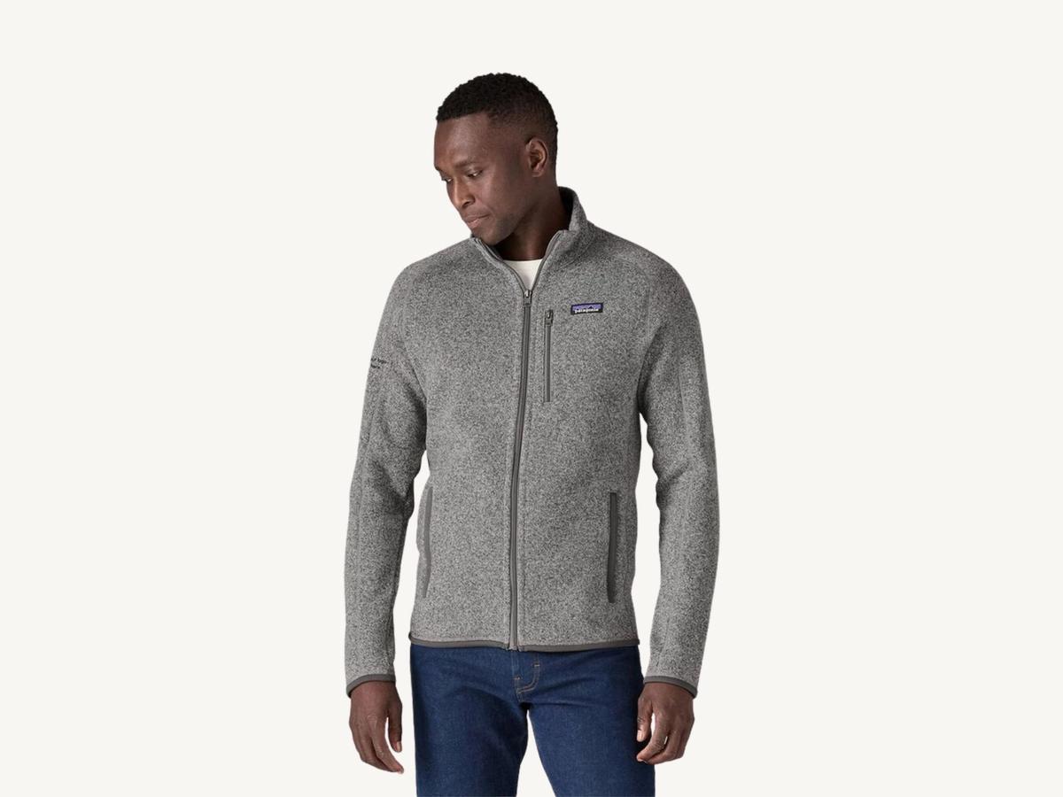 Patagonia Better Sweater fleece jacket in heather grey, ready for an embroidered company logo on the sleeve.