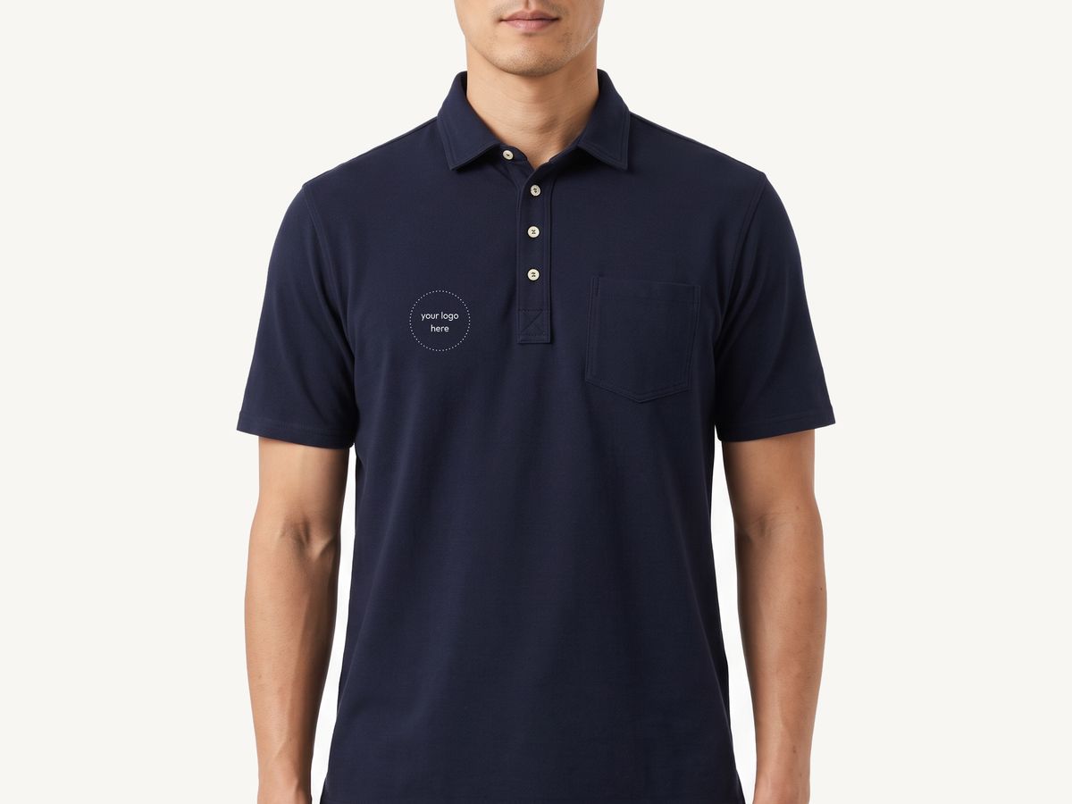 Johnnie-O Original 4-Button Polo on a cream background, ready for an embroidered company logo.