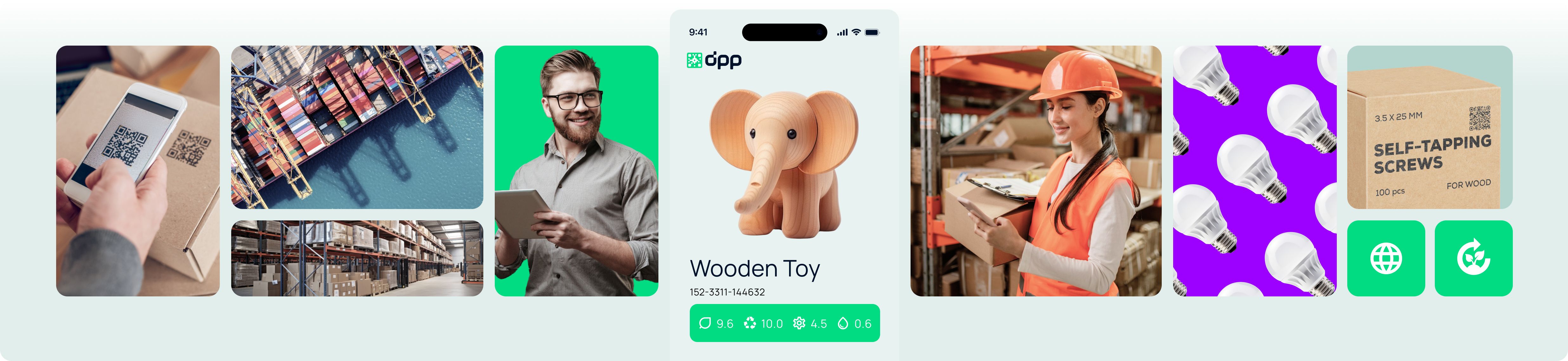 Prim-plan al mâinilor folosind un smartphone pentru a verifica produsele dintr-un depozit.