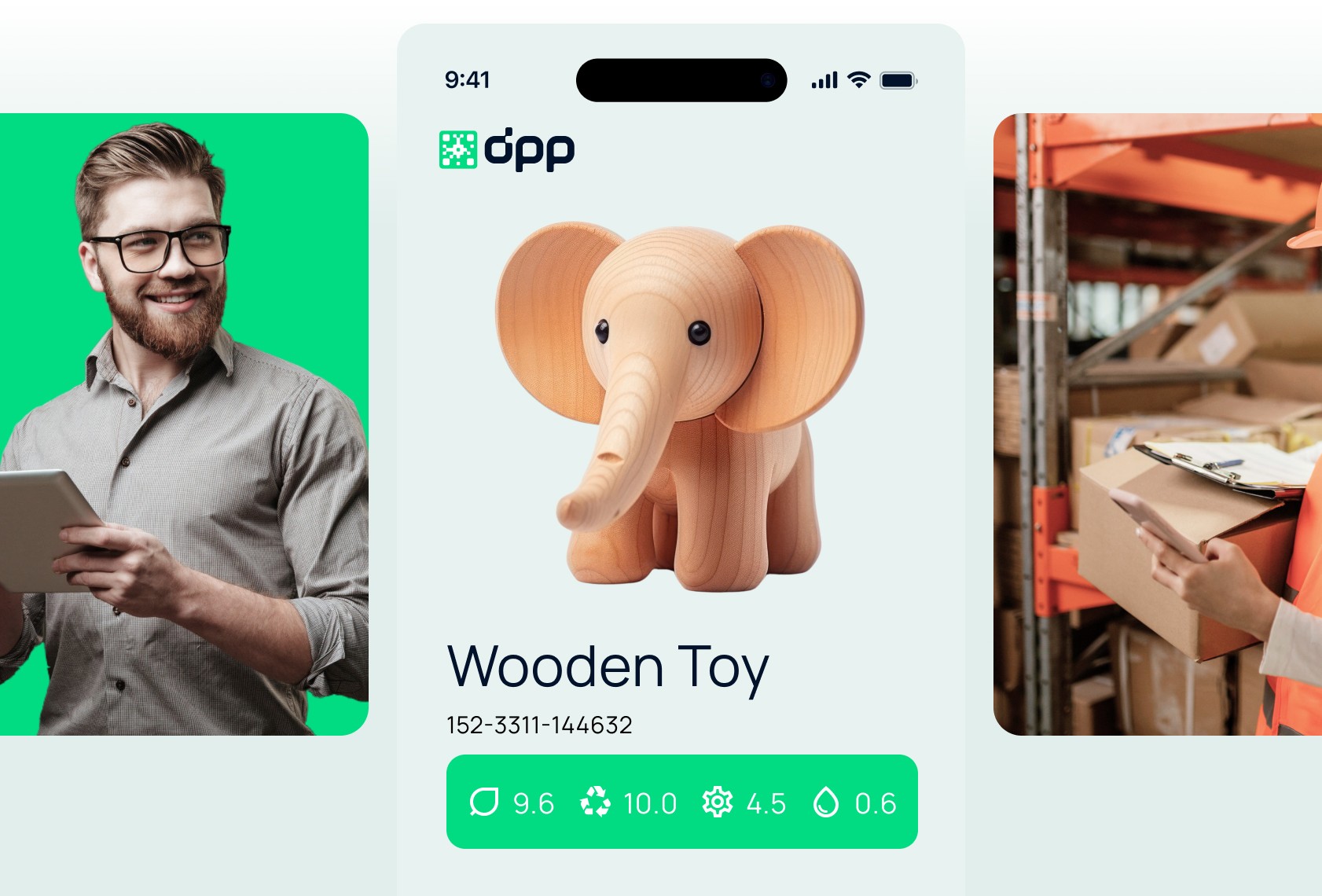 Prim-plan al mâinilor folosind un smartphone pentru a verifica produsele dintr-un depozit.