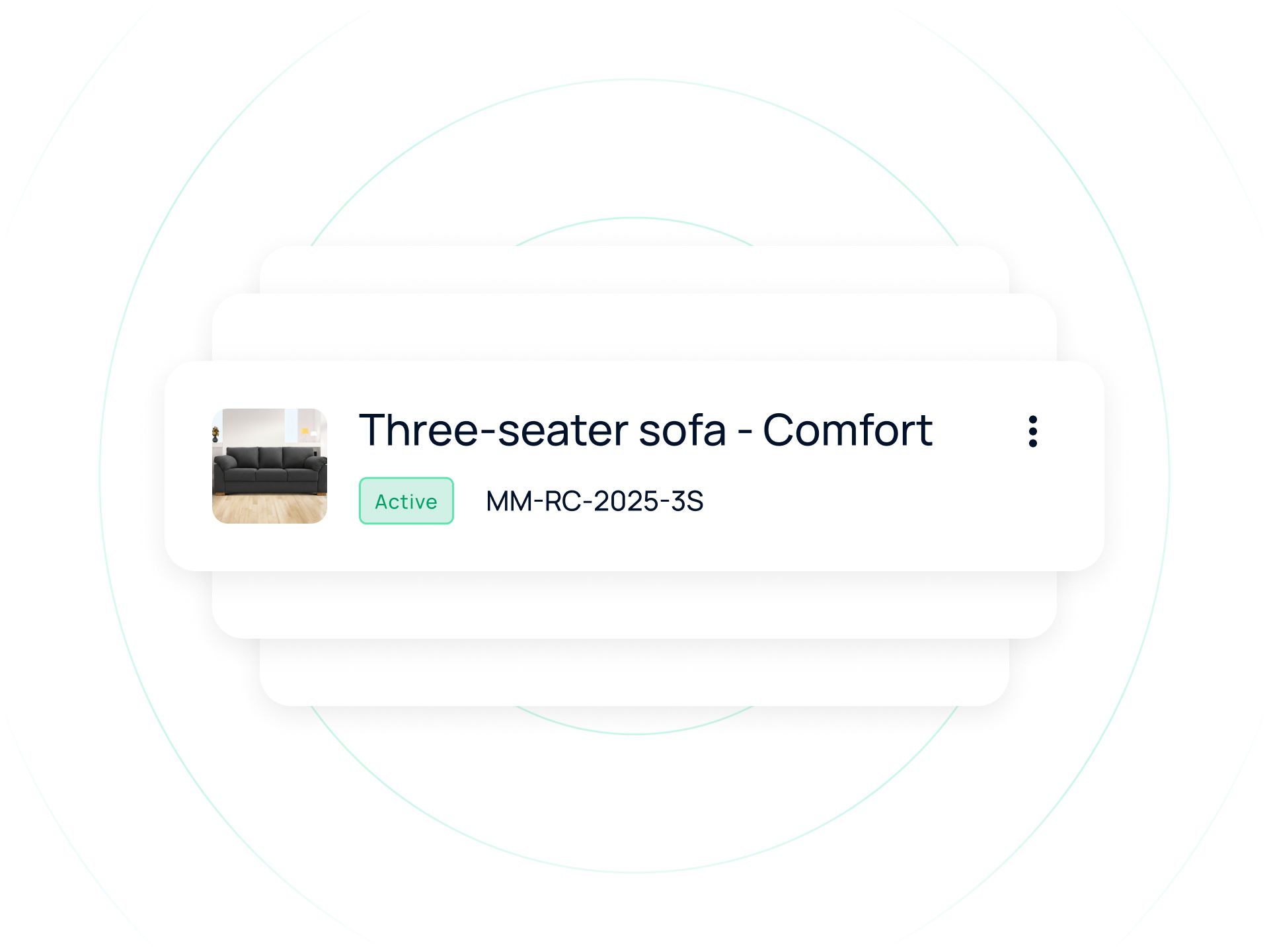 Black three-seater sofa model Comfort — front view, product photo for Digital Product Passport (DPP)