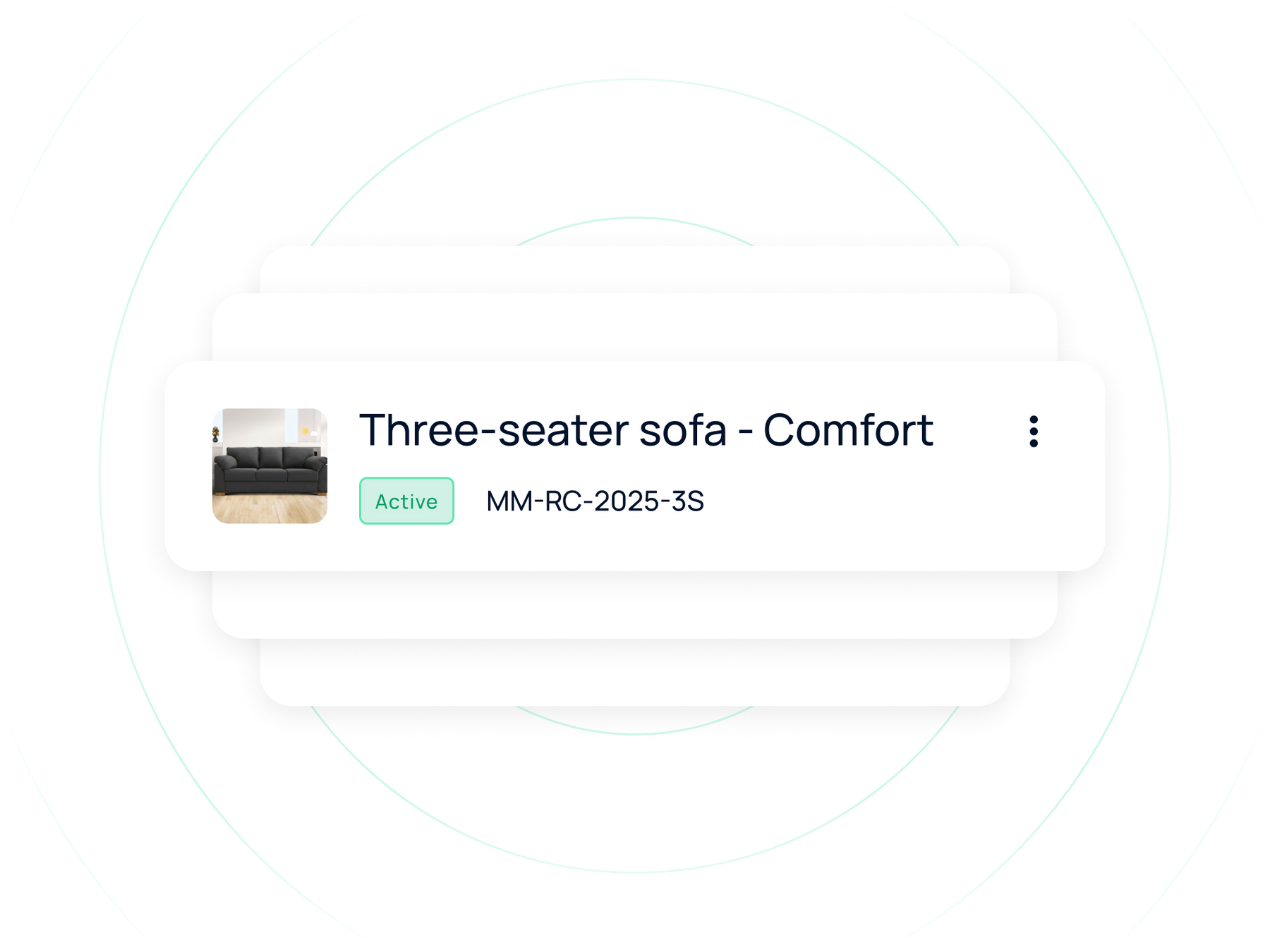 Black three-seater sofa model Comfort — front view, product photo for Digital Product Passport (DPP)