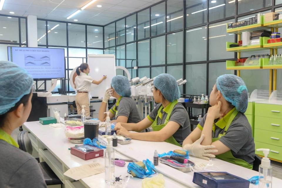 Илюстрация на производствения процес и контрола на качеството в козметичната индустрия