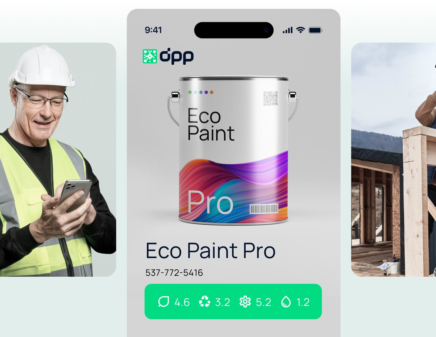 Inginer cu cască albă și tabletă la un șantier – DPP pentru materiale de construcții.