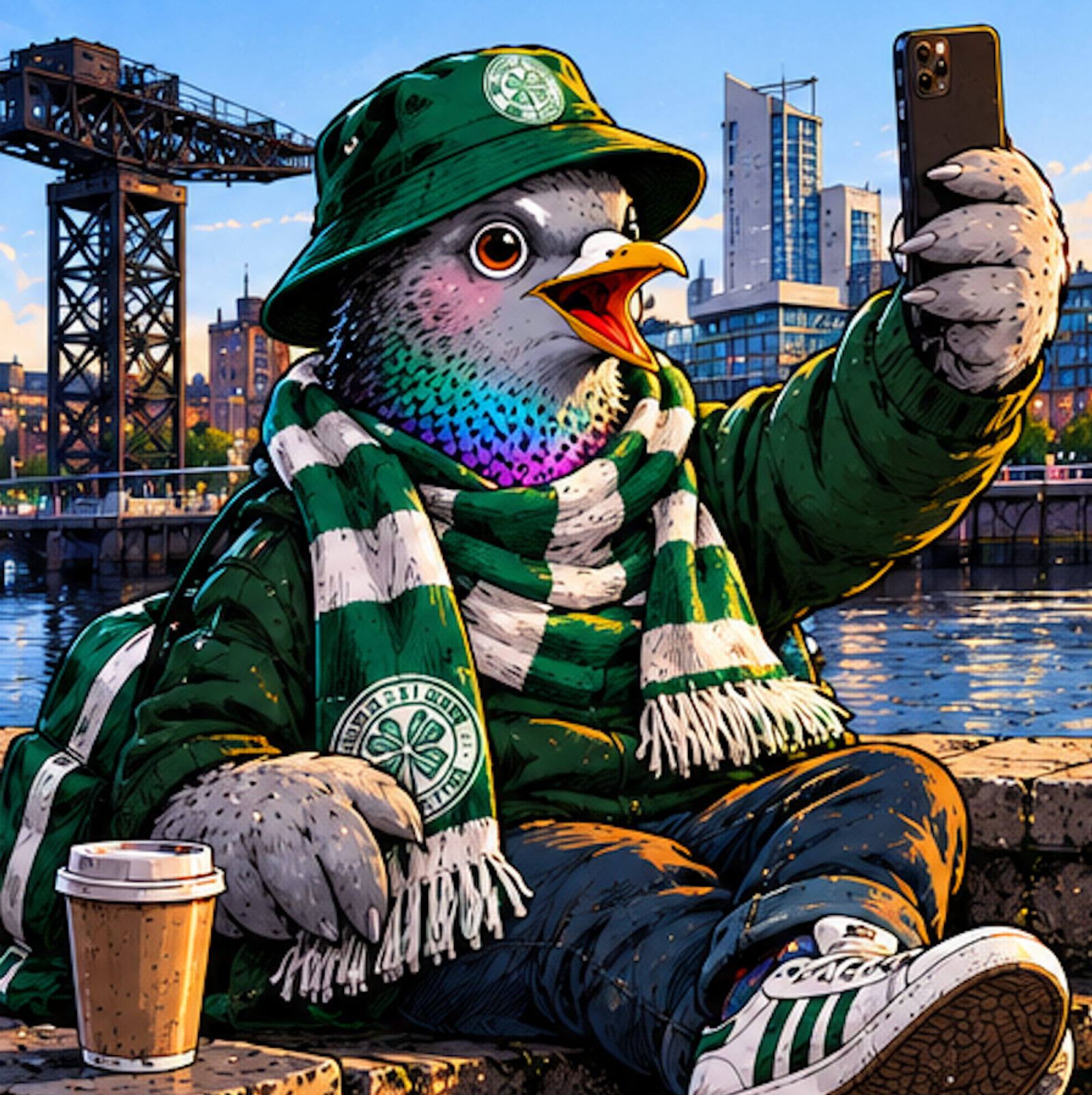 Illustration of The Fan with a Glasgow backdrop and character description