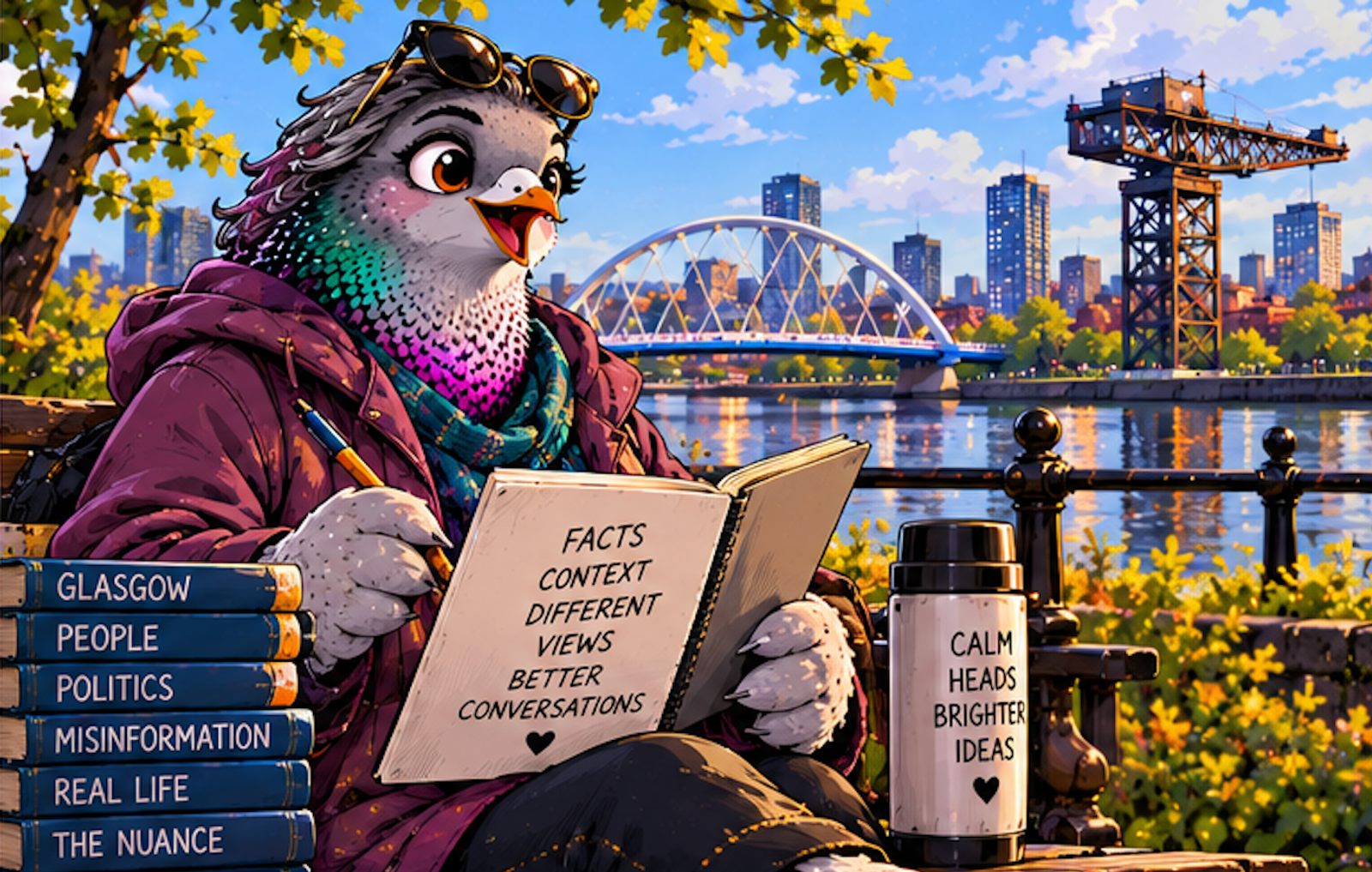 Illustration of The Sensible One with a Glasgow backdrop and character description