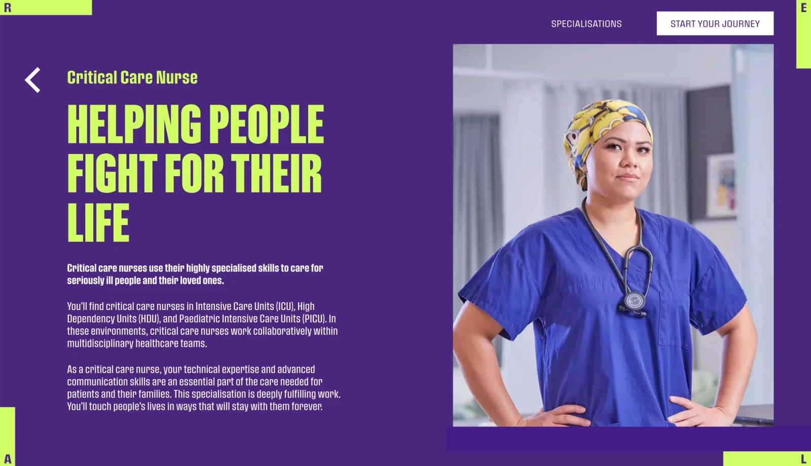 Real Nurses specialism page - Real Nurses website by Digital Mates,Auckland