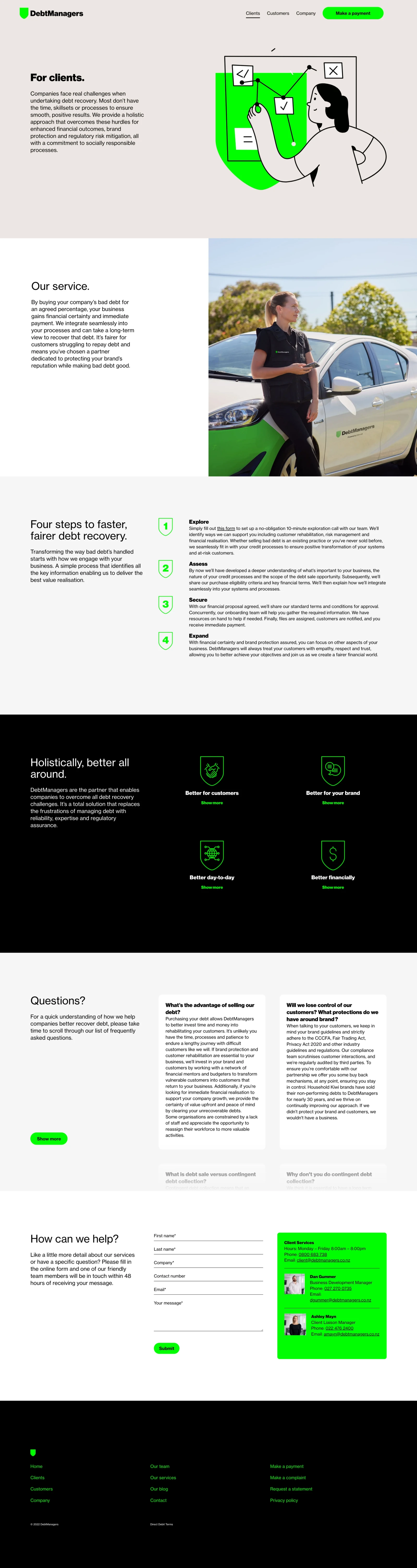 Debt Managers client page - Debt Managers website by Digital Mates, Auckland