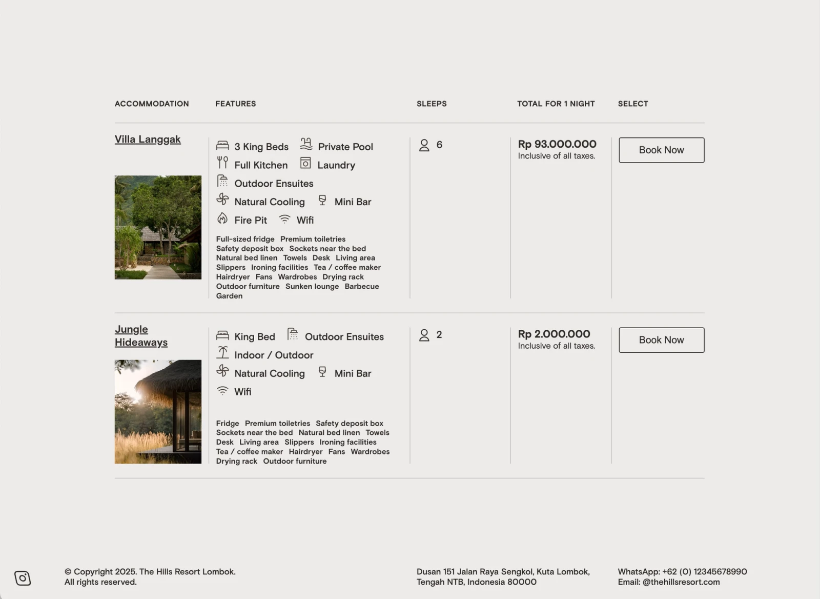 The Hills Lombok, Booking page, Digital Mates