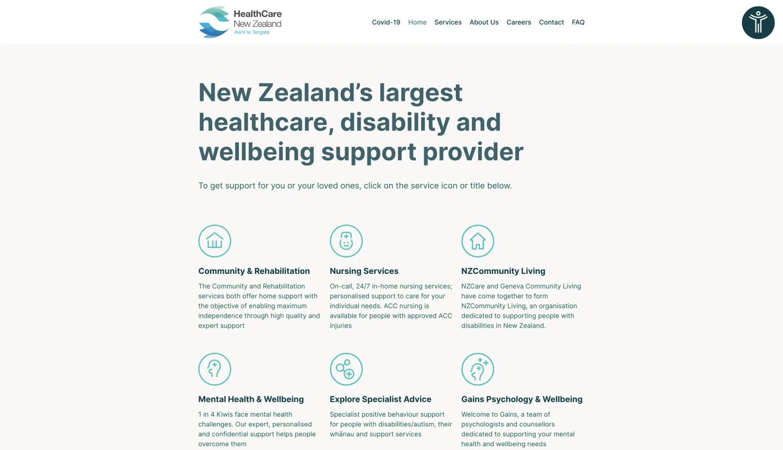Healthcare NZ home page - website by Digital Mates, Auckland
