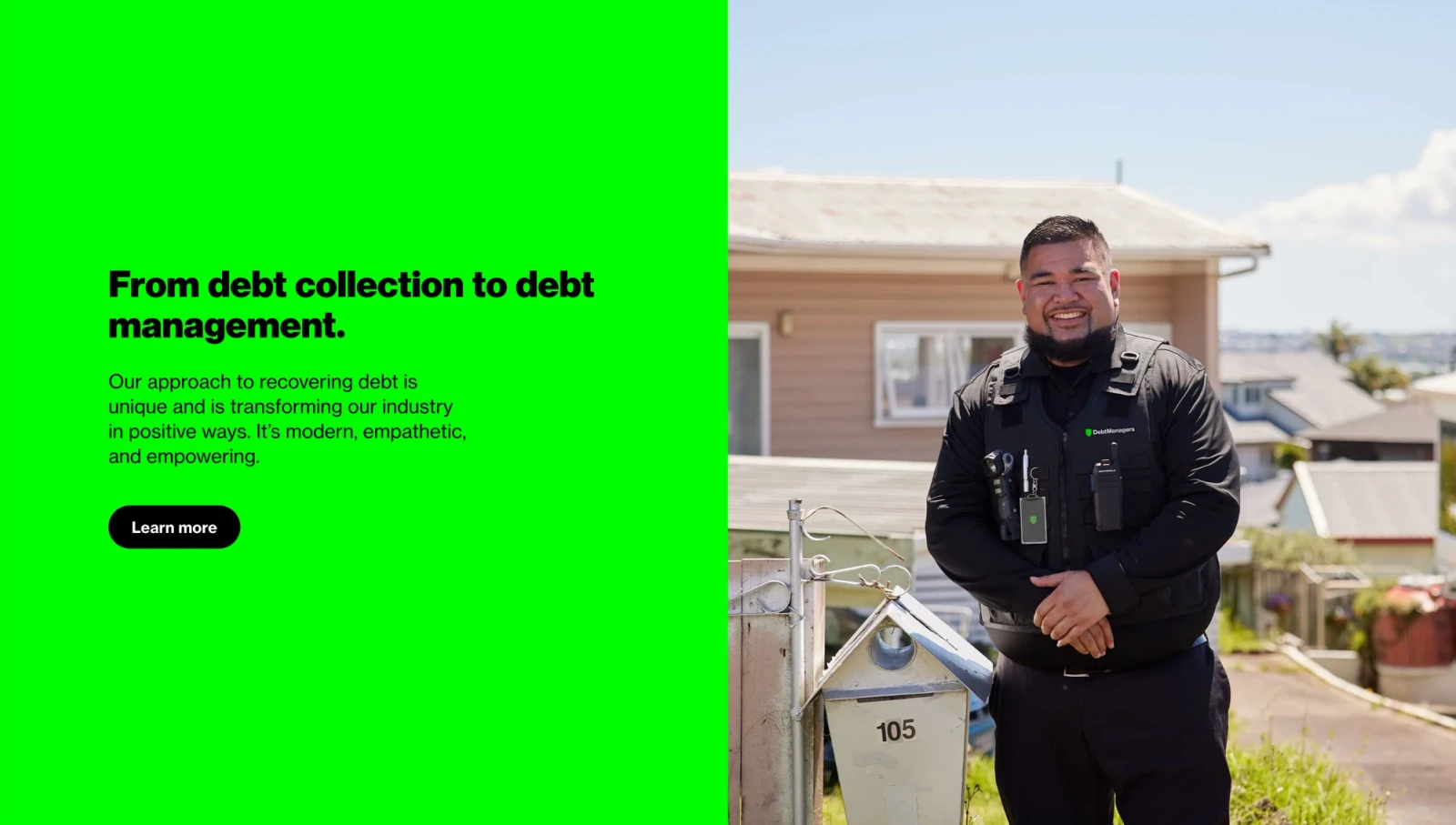 Debt Managers home page intro section - Debt Managers website by Digital Mates, Auckland
