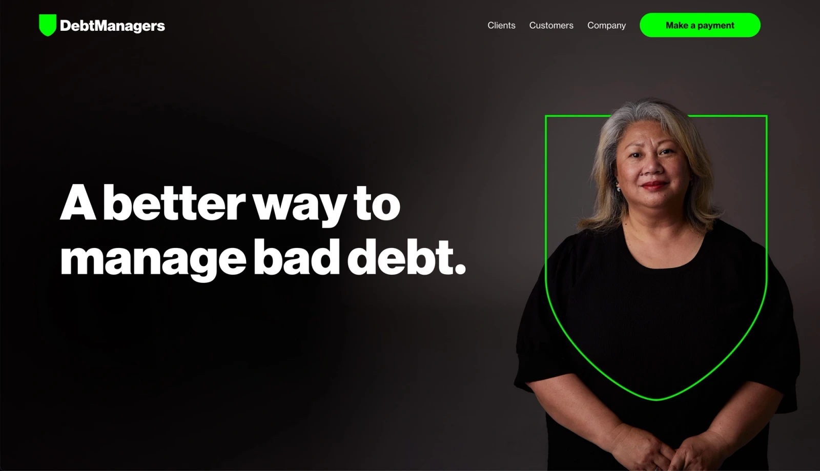 Debt Managers home page hero section - Debt Managers website by Digital Mates, Auckland