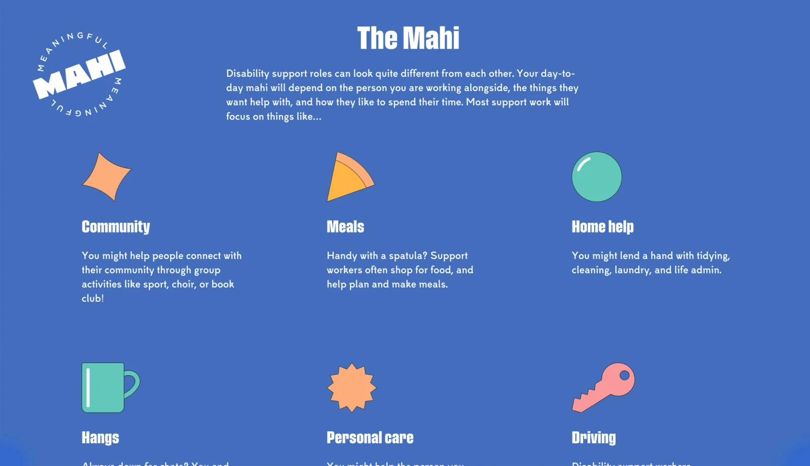 The Mahi section - Meaningful Mahi website by Digital Mates, Auckland