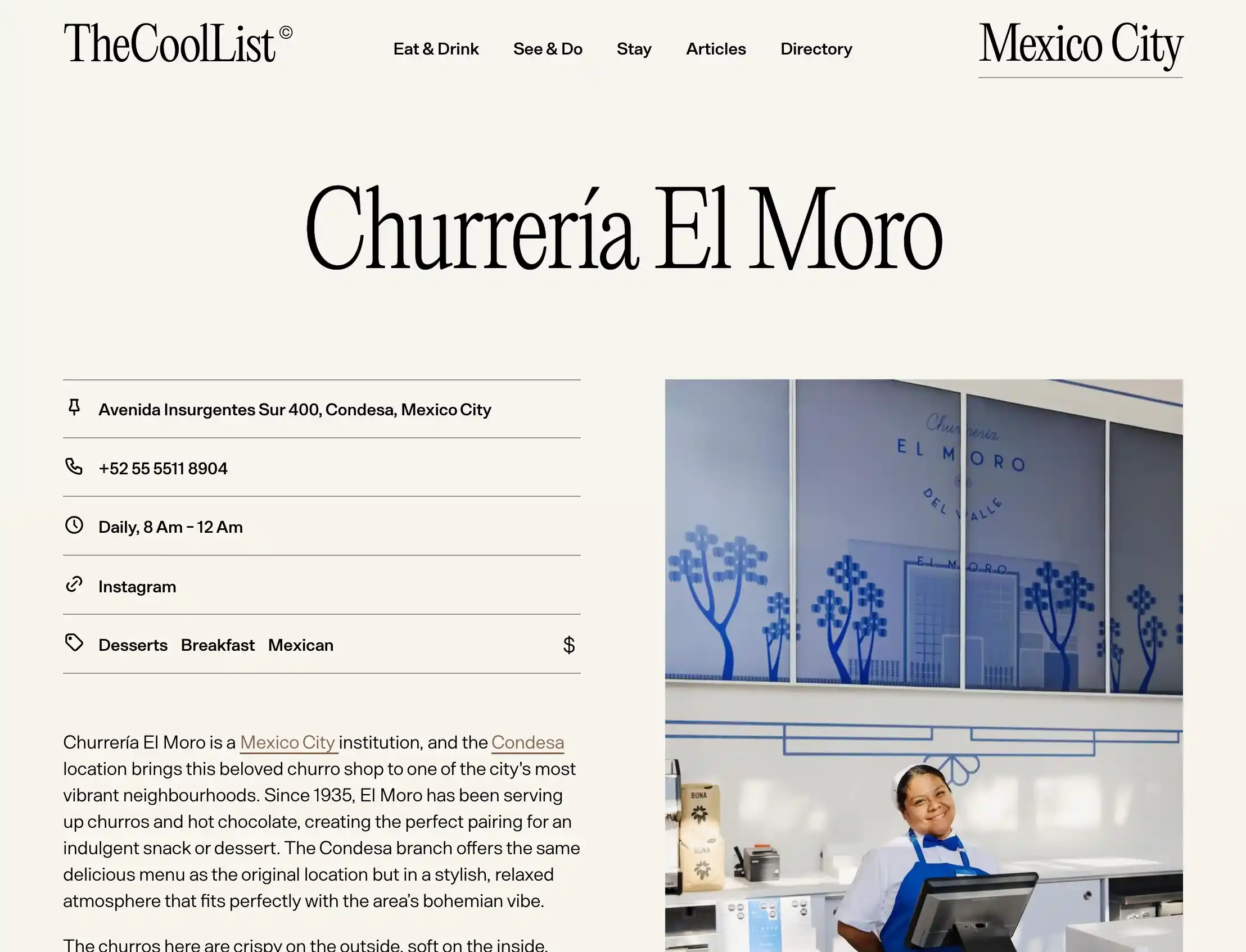 Churreria El Moro on TheCoolList website by Digital Mates