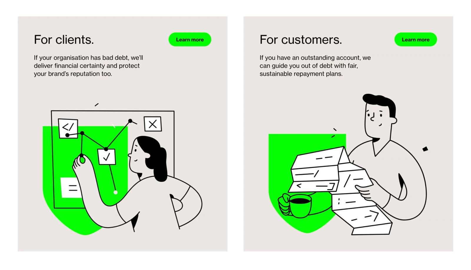 Debt Managers user type navigation section - Debt Managers website by Digital Mates, Auckland