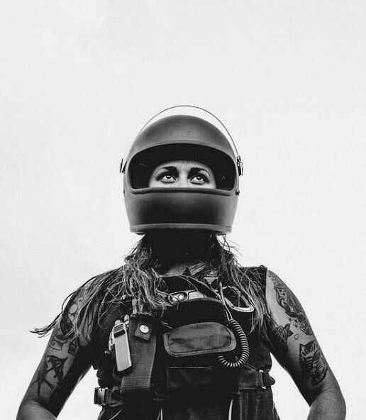 Women in Motorcycle Helmet
