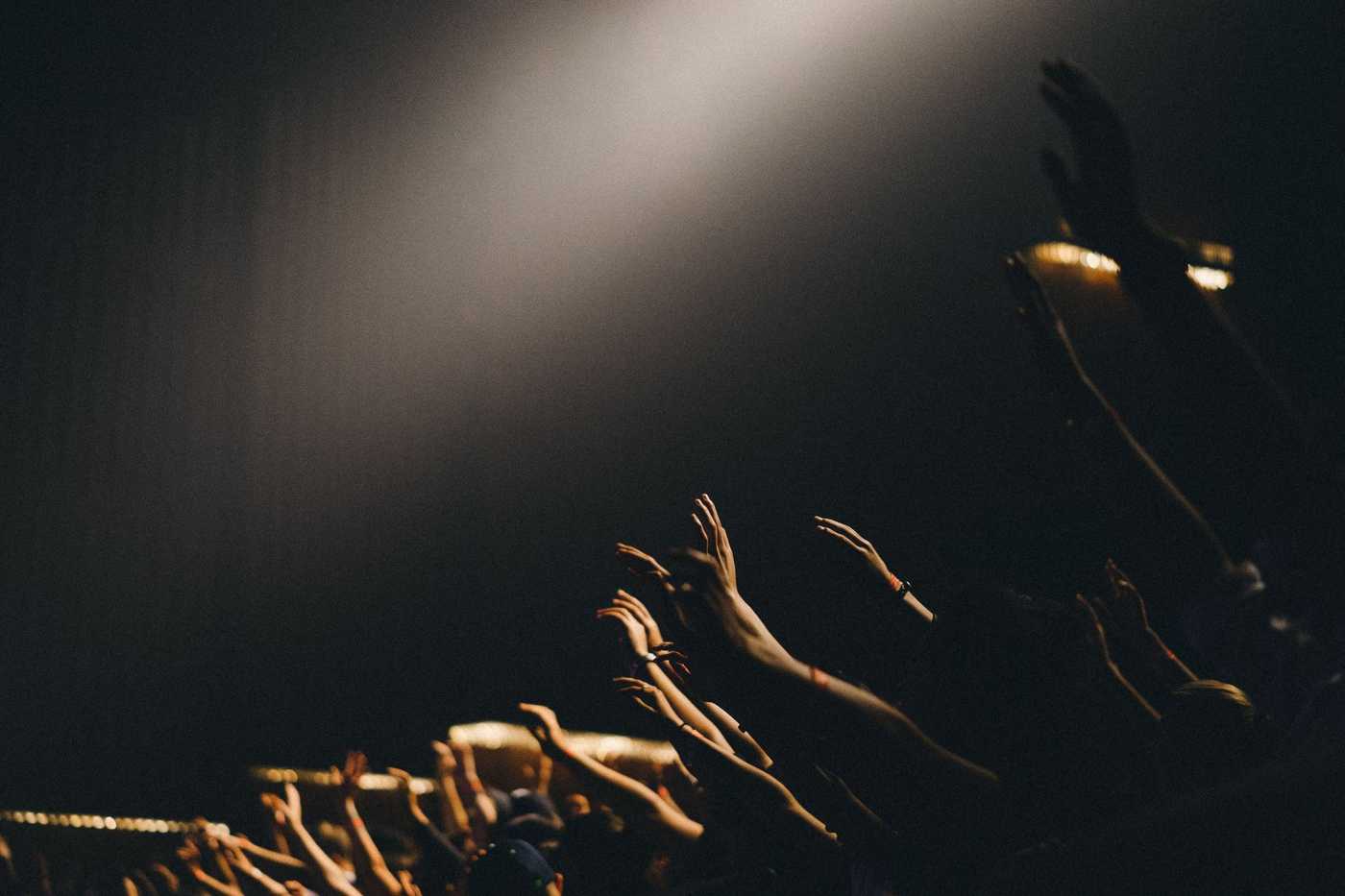 hands reaching out at a concert