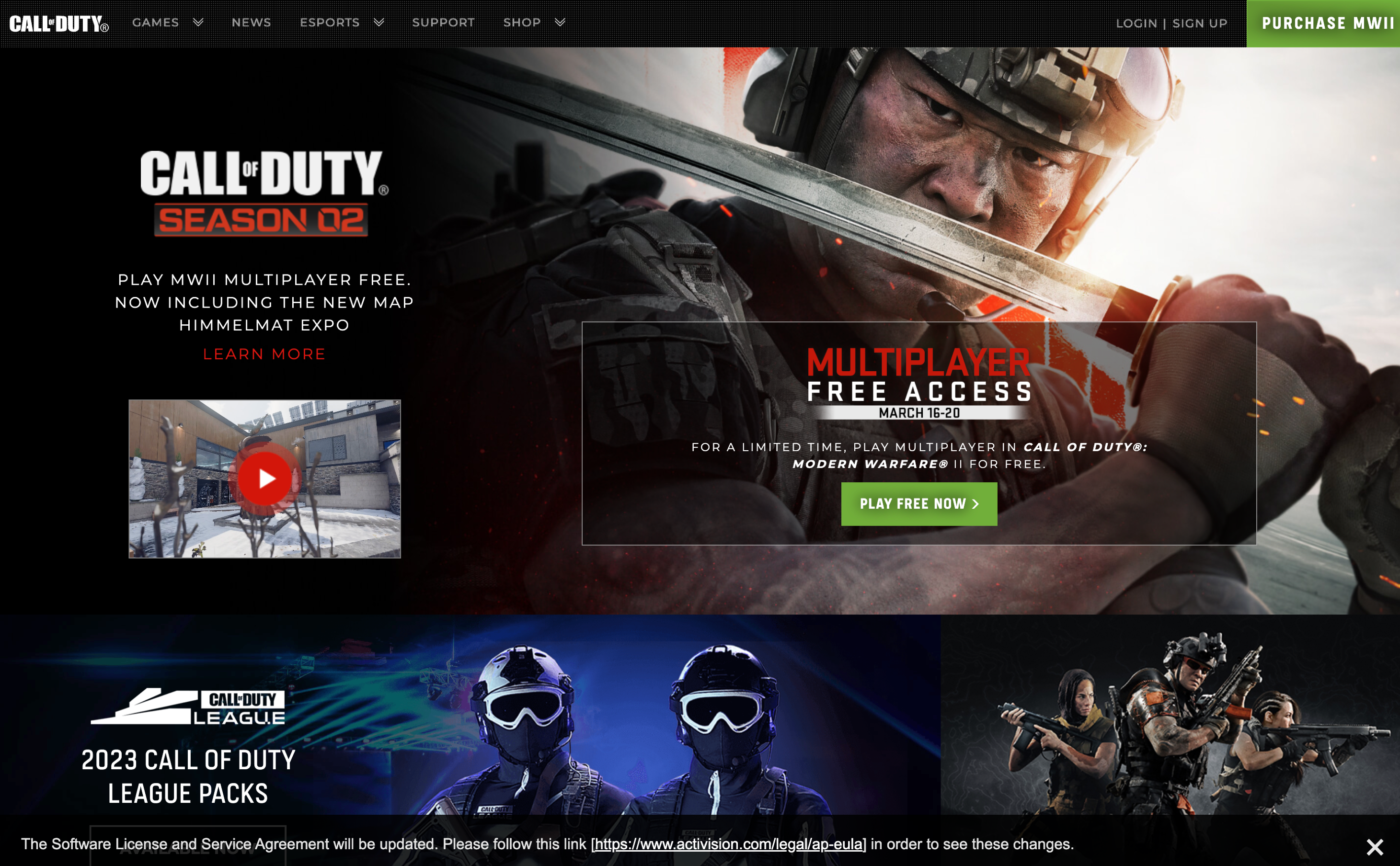Screenshot of Call of Duty homepage