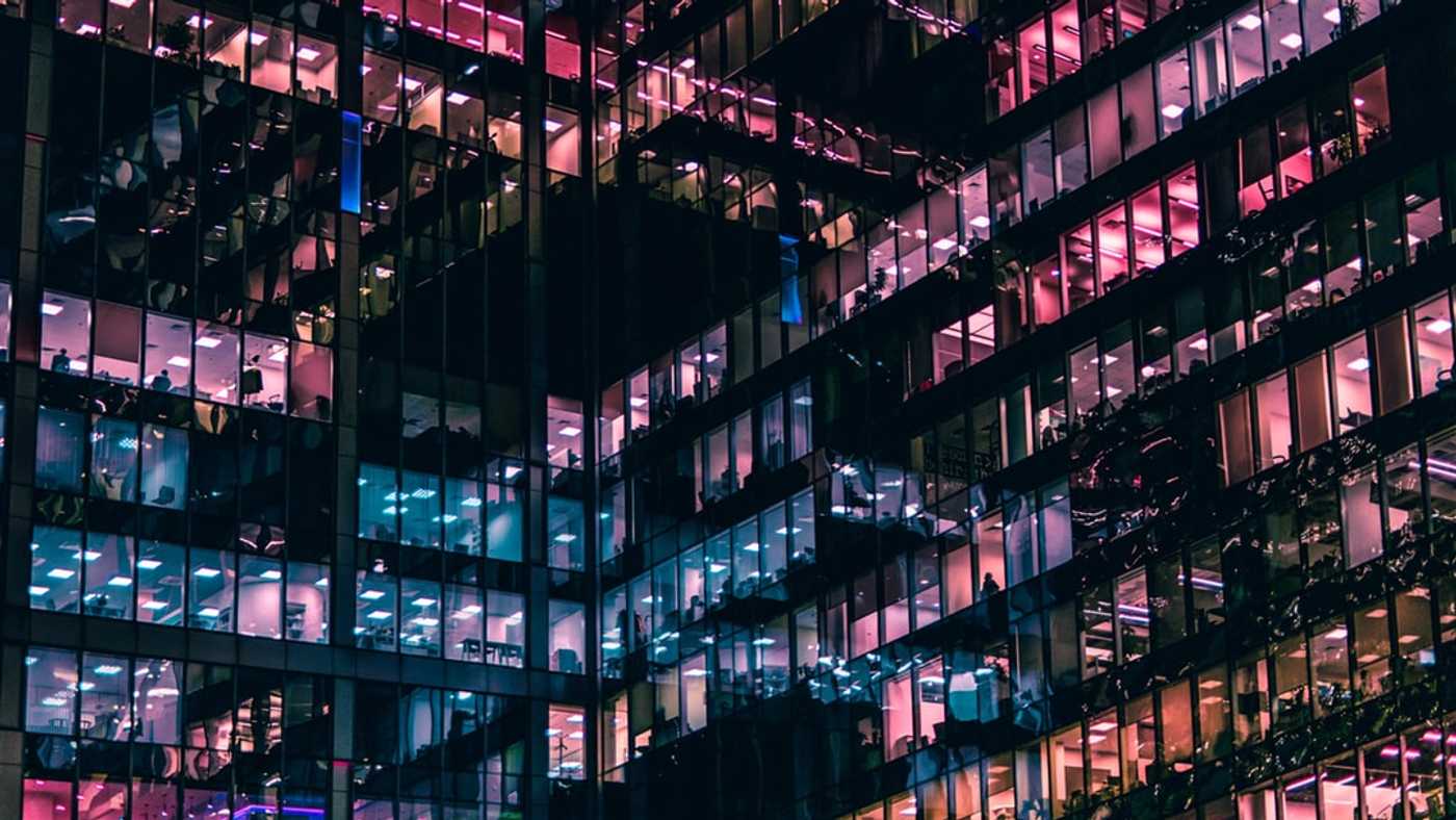 An office building at night 