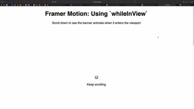 A screenshot of a browser window with a white page with the title "Framer Motion: Using `whileInView`"