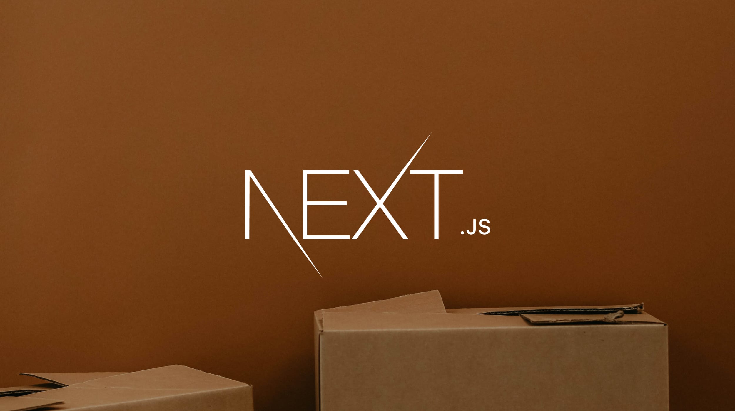 A stack of boxes on a sepia background with the Next.js logo overlayed