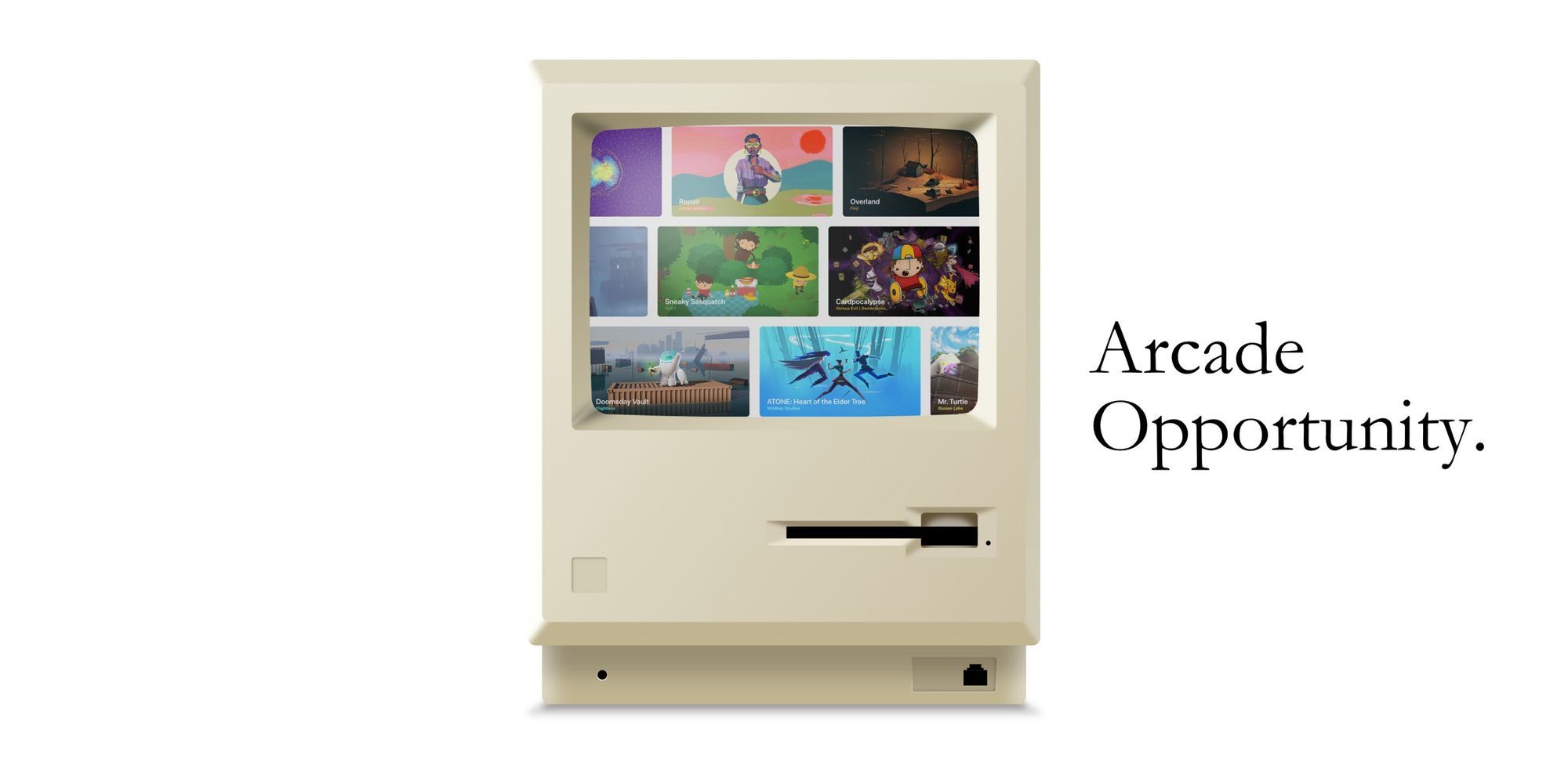 An Apple Macintosh with the title "Arcade Opportunity"