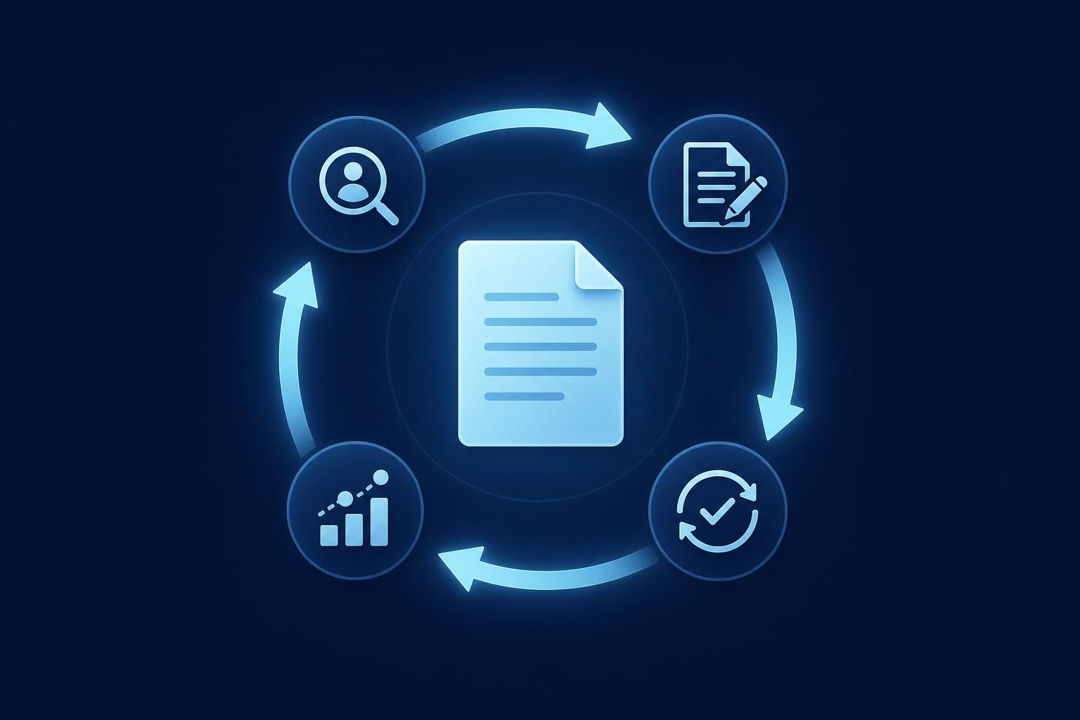 Circular workflow diagram showing a recurring cycle of reviewing and documenting competitive advantage