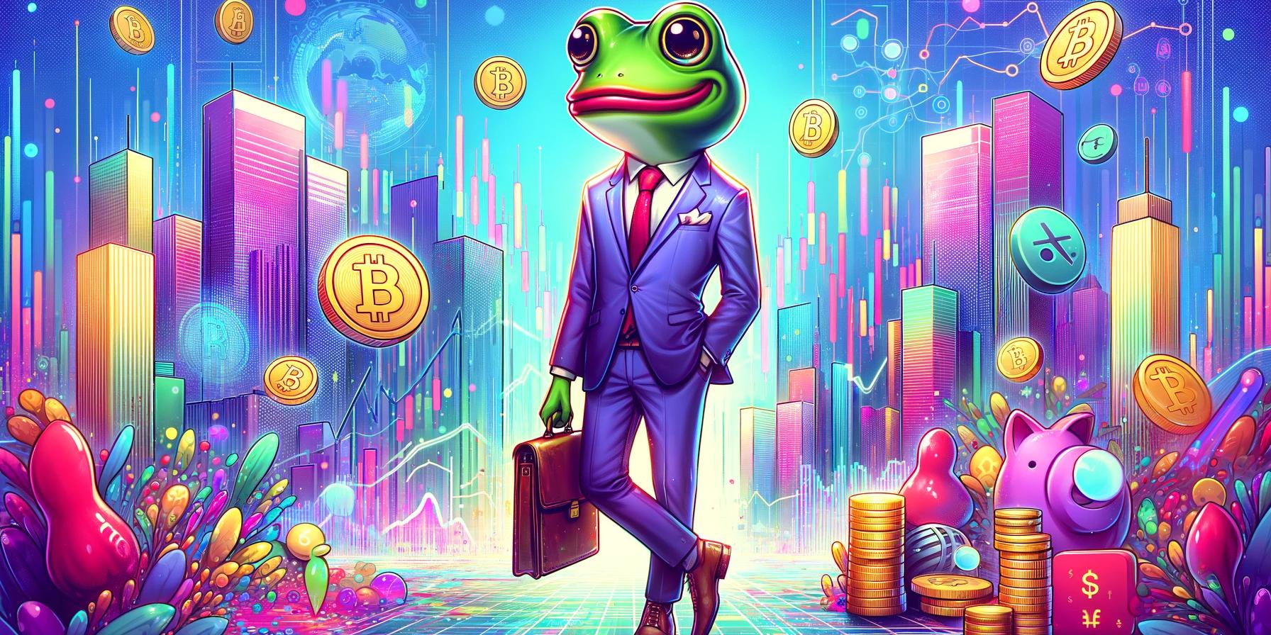 a frog in a suit and tie is holding a briefcase .