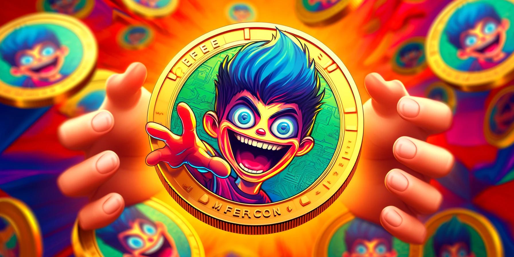 a person is holding a gold coin with a cartoon character on it .