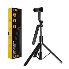 R16 selfie stick with tripod without Light, 1.7m 6-section retractable aluminum alloy pole for vlogging, photo shoots and virtual meetings.