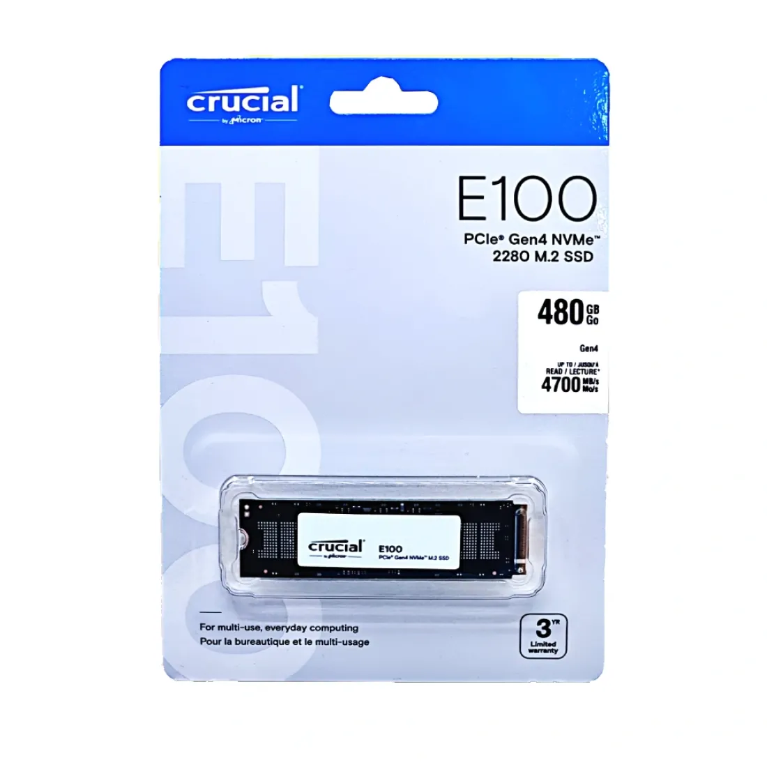 Crucial Internal SSD 480GB NVMe 2280 (E100)