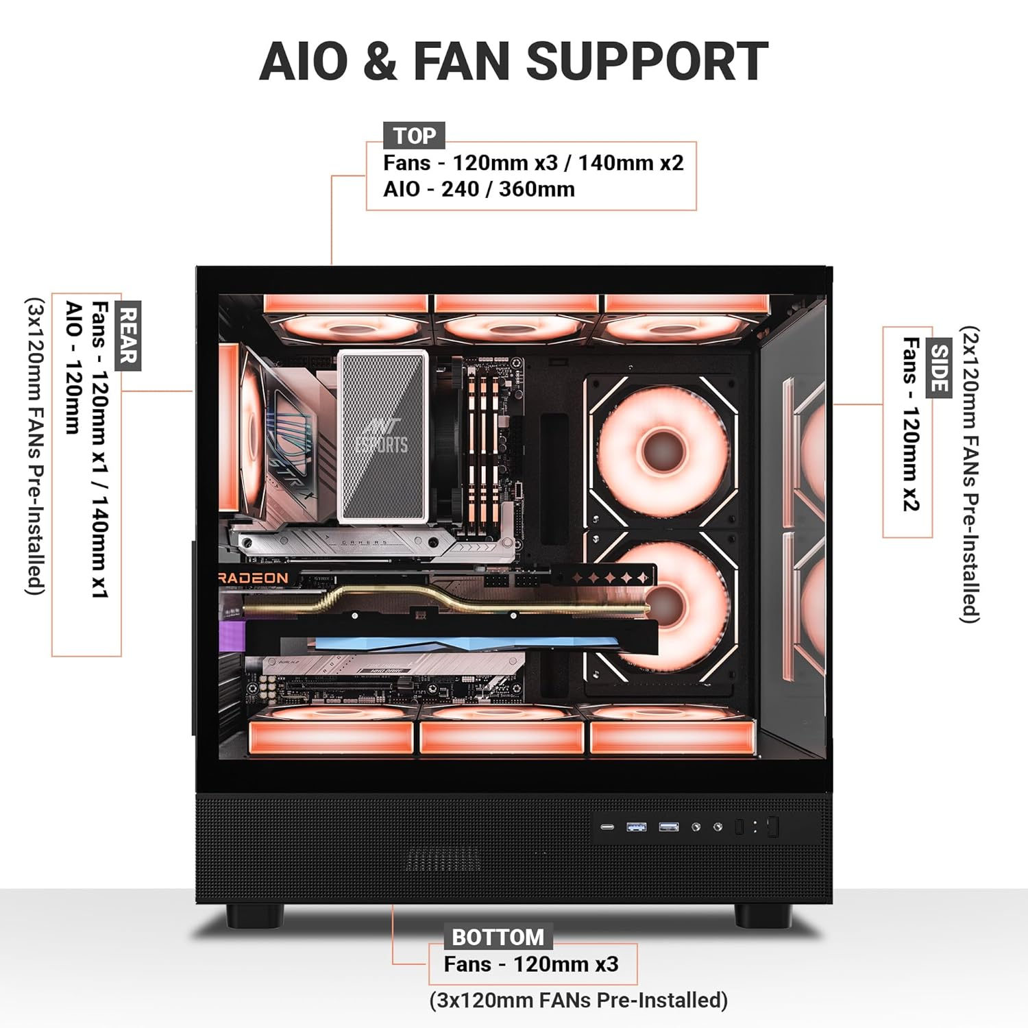 ANT ESPORTS Crystal X6 Gaming Cabinet (Black)