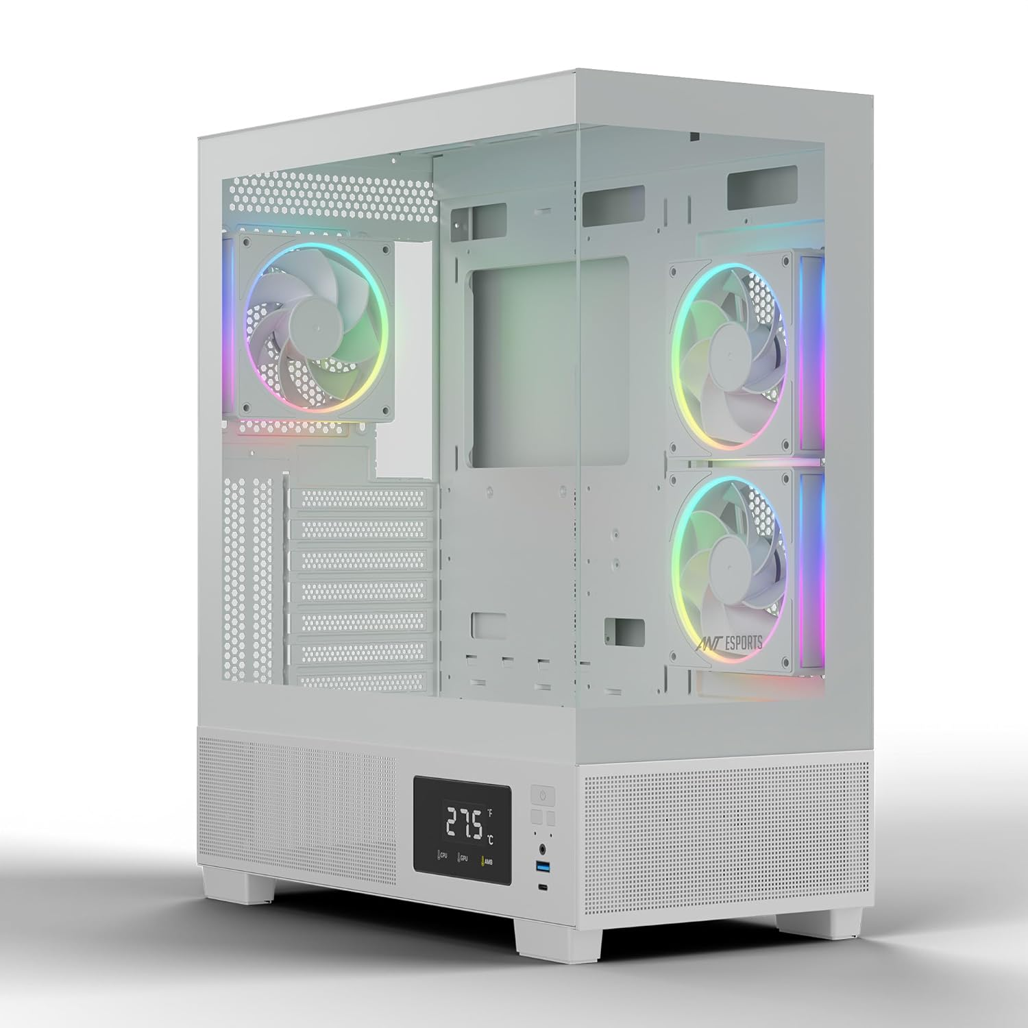 ANT ESPORTS Crystal X3 Gaming Cabinet (White)