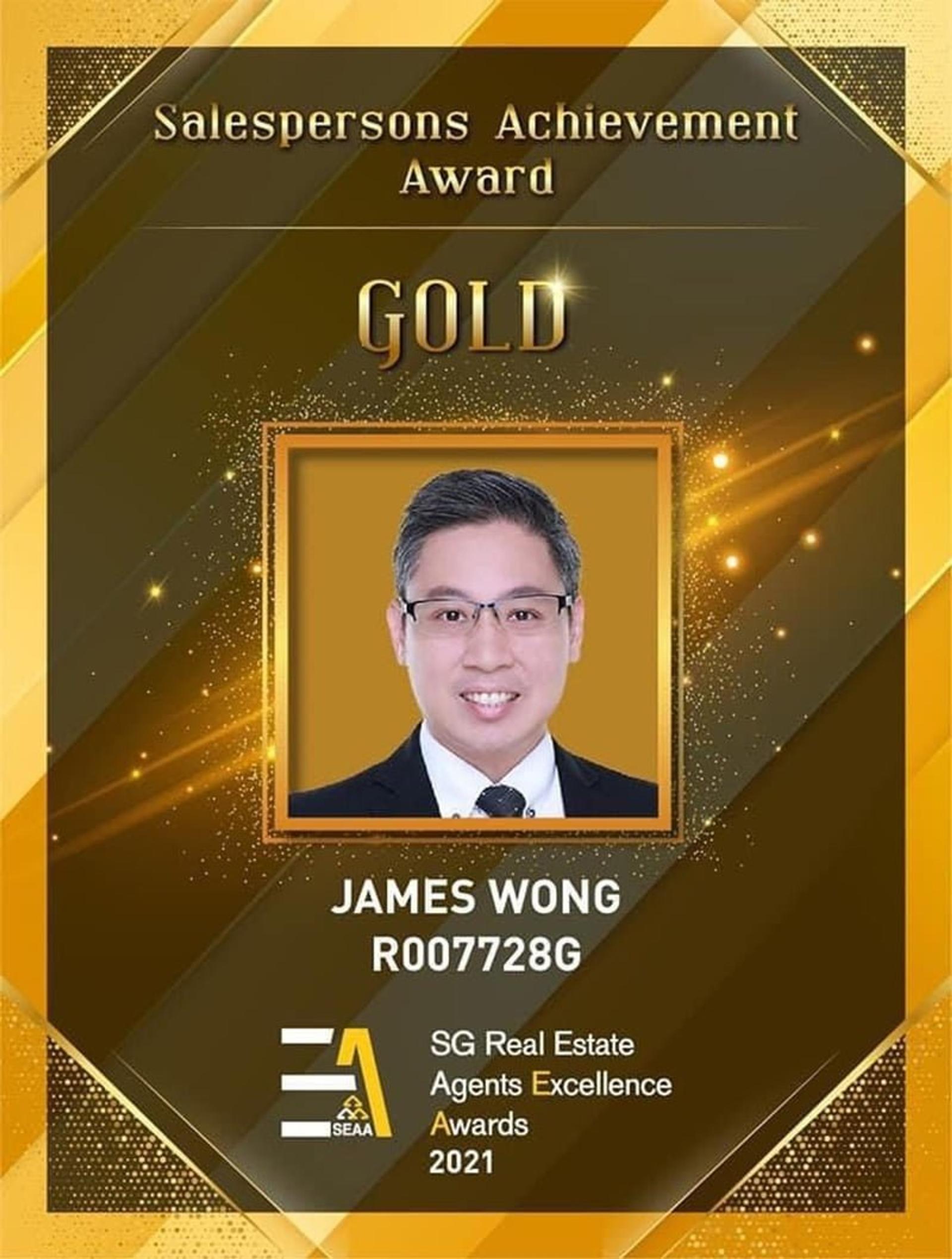 SG Real Estate Agents Excellence Awards: Salespersons Achievement Award, Gold, 2021