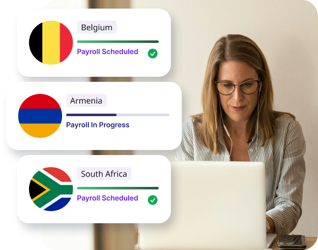 Payroll scheduled in Belgium and South Africa, in progress for Armenia