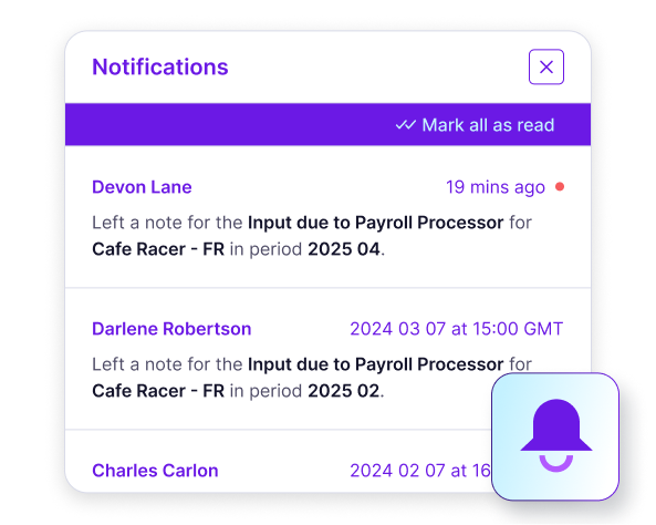 Notifications for payroll events in 2025 period