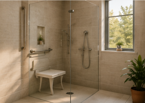 image of spacious, zero-entry shower